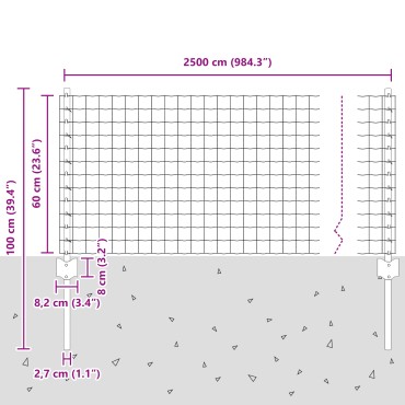 vidaXL Ευρωπαϊκός Φράχτης με 11 Δοκούς Γκρι 0.6x25 μ Χάλυβας