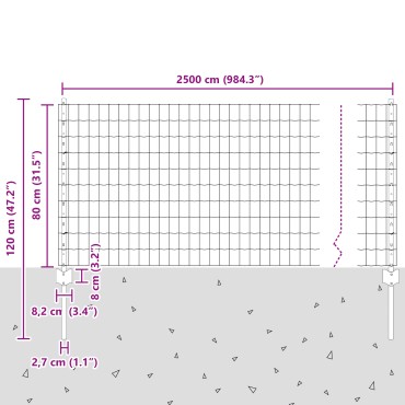 vidaXL Ευρωπαϊκό Φράχτη με 11 Στυλοβάτες Γκρι 0,8x25 μ Ατσάλι
