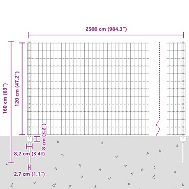 vidaXL Ευρωπαϊκό Φράχτη με 22 Στηρίγματα Γκρι 1,2x25 μ Μέταλλο