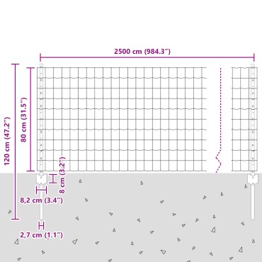 vidaXL Ευρωπαϊκός Φράκτης με 11 Στελέχη Γκρι 0,8x25 μ Ατσάλι