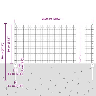 vidaXL Ευρωπαϊκό Φράκτη με 11 Στυλους Ασημί 0,8x25 μ Ατσάλι