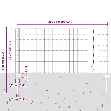 vidaXL Ευρωπαϊκή Φράχτης με 11 Στήλες Ασημί 0,8x25 μ Ατσάλι