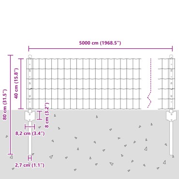 vidaXL Ευρωπαϊκό Φράχτη με 22 Στηρίγματα Ασημί 0,4x50 μ Χάλυβας