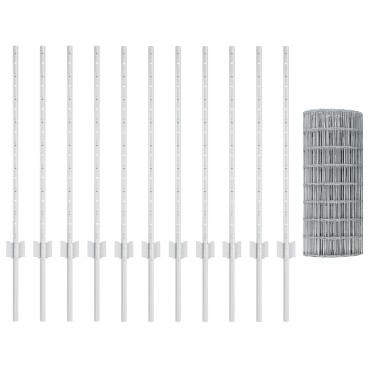 vidaXL Ευρωπαϊκός φράκτης με 11 Στελέχη Ασημί 0,8x25 μ Μέταλλο