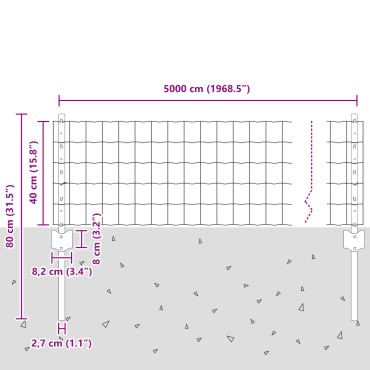 vidaXL Ευρωπαϊκό Φράχτη με 22 Στυλίσκους Ασημί 0,4x50 μ Ατσάλι
