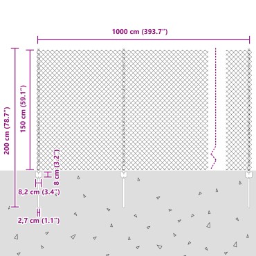 vidaXL Φράχτης αλυσίδας με 20 U Posts Γκρι 1.5x10 μ Ατσάλι