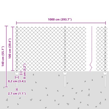 vidaXL Φράχτης με 20 μεταλλικές κολώνες, Ασημί 1x10 μ.