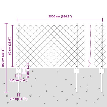 vidaXL Προστατευτικό Πλέγμα με 22 Στάντ Ασημί 0.6x25 μ Χάλυβας