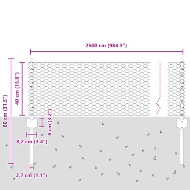 Φράχτες vidaXL 11 τμχ U-Channel Γκρι 40cm Ατσάλι, Εξαγωνικός Φράχτης vidaXL Γκρι 0.4x25 μ Ατσάλι
