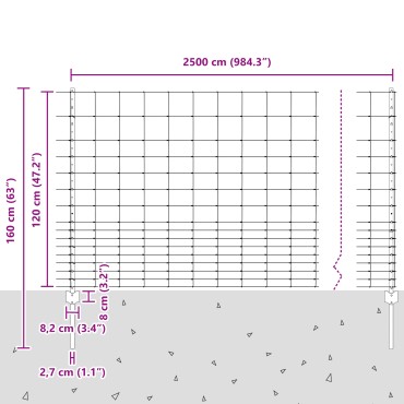 Στηρίγματα Φράχτη vidaXL 22 τεμ U-Channel 120cm Γαλβανισμένο Ατσάλι, Φράχτης πεδίου vidaXL 1.2x25 μ Γαλβανισμένο Ατσάλι