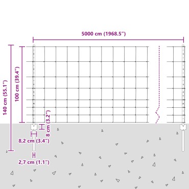 vidaXL Εξωτερική άγρια περίφραξη με στήλες 50x1 m Ασημί Δίχτυ