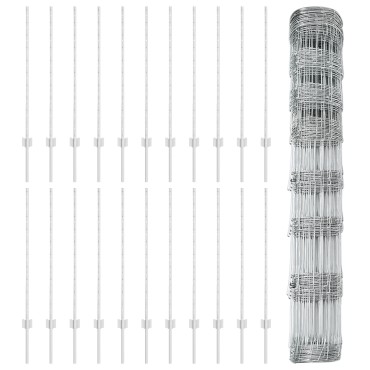 vidaXL Εξωτερική άγρια περίφραξη με στήλες 50x1 m Ασημί Δίχτυ