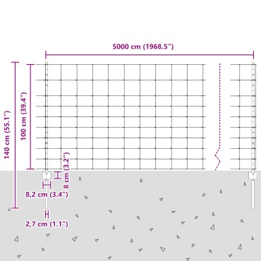 vidaXL Εξωτερική άγρια περίφραξη με στήλες 50x1 m Ασημί Δίχτυ