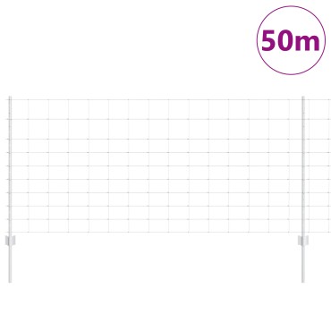 vidaXL Εξωτερική άγρια περίφραξη με στήλες 50x1 m Ασημί Δίχτυ