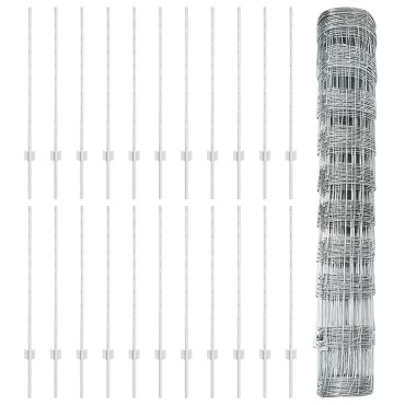 vidaXL Εξωτερική άγρια περίφραξη με στήλες 50x1 m Ασημί Δίχτυ