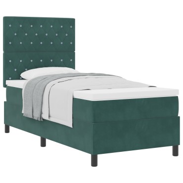 vidaXL Κρεβάτι Box Spring με Στρώμα Σκούρο Πράσινο 100x200 εκ. Βελούδο