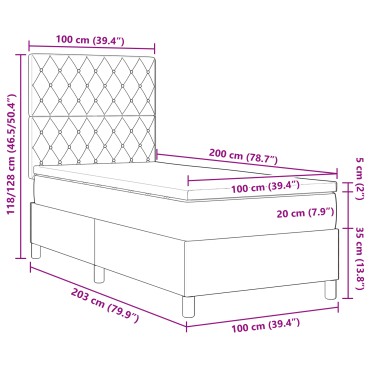 vidaXL Κρεβάτι Box Spring με Στρώμα Σκούρο Πράσινο 100x200 εκ. Βελούδο