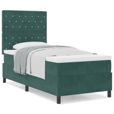 vidaXL Κρεβάτι Box Spring με Στρώμα Σκούρο Πράσινο 100x200 εκ. Βελούδο