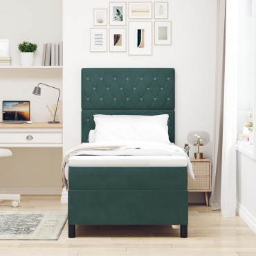 vidaXL Κρεβάτι Box Spring με Στρώμα Σκούρο Πράσινο 100x200 εκ. Βελούδο