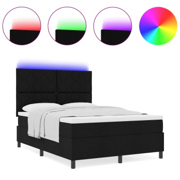 vidaXL Κρεβάτι με Σπαστό Σπυρί και Στρώμα & LED Μαύρο 160x200 εκ. Ύφασμα