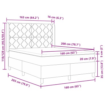 vidaXL Στρώμα κρεβατιού με ματress & LED Σκούρο Γκρι 160x200 εκ. Υφασμά