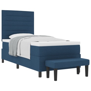 vidaXL Box Spring Bed με Στρώμα & Πάγκο Μπλε 90x190 εκ. Ύφασμα
