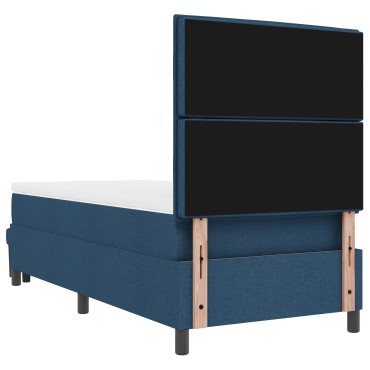 vidaXL Box Spring Bed με Στρώμα & Πάγκο Μπλε 90x190 εκ. Ύφασμα