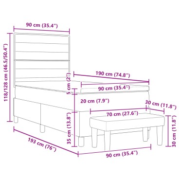 vidaXL Box Spring Bed με Στρώμα & Πάγκο Μπλε 90x190 εκ. Ύφασμα