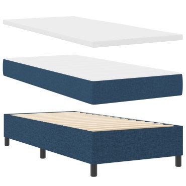 vidaXL Box Spring Bed με Στρώμα & Πάγκο Μπλε 90x190 εκ. Ύφασμα