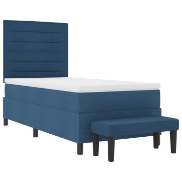 vidaXL Box Spring Bed με Στρώμα & Πάγκο Μπλε 90x190 εκ. Ύφασμα