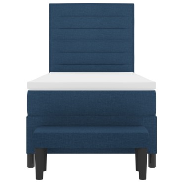 vidaXL Box Spring Bed με Στρώμα & Πάγκο Μπλε 90x190 εκ. Ύφασμα