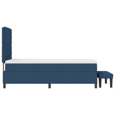 vidaXL Box Spring Bed με Στρώμα & Πάγκο Μπλε 90x190 εκ. Ύφασμα