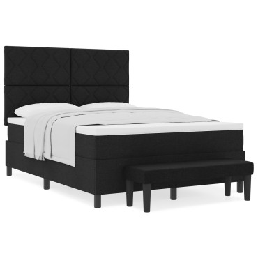 vidaXL Κρεβάτι με Κουτί με Στρώμα & Πάγκο Μαύρο 160x200 εκ. Ύφασμα
