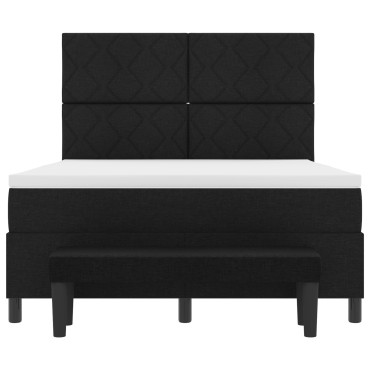 vidaXL Κρεβάτι με Κουτί με Στρώμα & Πάγκο Μαύρο 160x200 εκ. Ύφασμα