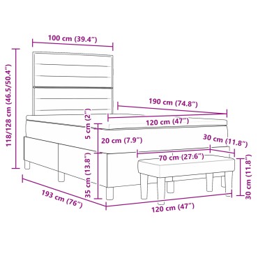 vidaXL Κρεβάτι με στρώμα και πάγκο Σκούρο καφέ 120 x 190 εκ. Ύφασμα