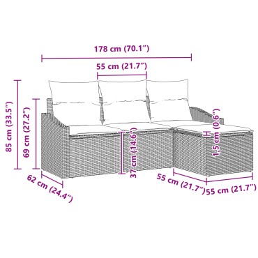 vidaXL Σετ Καναπέ 4 Τεμαχίων με Μαξιλάρια Μαύρο Poly Ρατάν