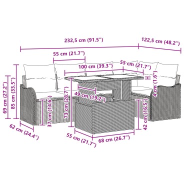 vidaXL Σετ Γκαρντεν Καναπέ 6 Τεμαχίων με Μαξιλάρια Μπεζ Ρατάν Πολυεστέρα
