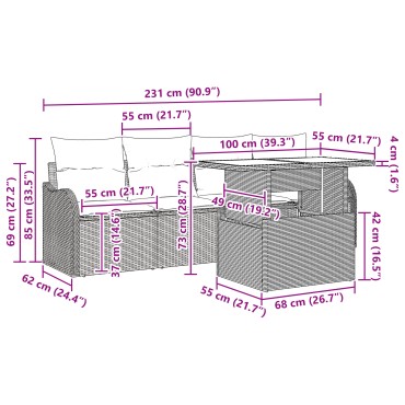 vidaXL 6 Τεμαχίων Σετ Καναπέ Κήπου με Μαξιλάρια Καφέ Πολυ Ράταν