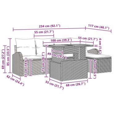 vidaXL Σετ 6 Τεμαχίων Κήπου με Μαξιλάρια Μαύρο Πολυ Ρατάν Ακακία