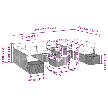 vidaXL 11 κομματιών Σετ τραπεζαρίας κήπου με μαξιλάρια Μπεζ Πολυρράντο και Ακακία