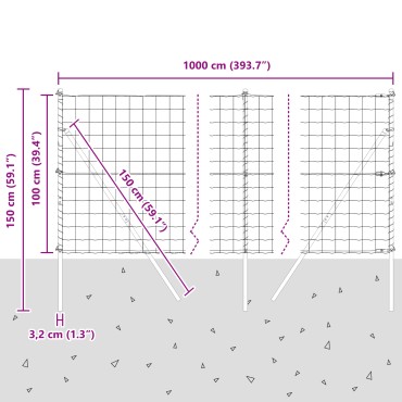 vidaXL Ευρωπαϊκή Στήριξη Φράχτη 10x1 m PVC-Επικαλυμμένο Ατσάλι Γκρι
