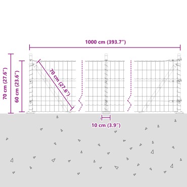vidaXL Φράχτης Euro με 7 Φλαντζωτούς Πόλους 0.6x10 μ Γαλβανισμένος Χάλυβας
