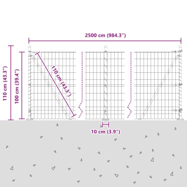 vidaXL Euro Fence με 13 Φλατζωτά Πόστα 1x25 μ Γαλβανισμένο Ατσάλι