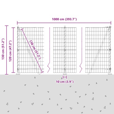 vidaXL Euro Fence με 7 φλαντζωτές κολώνες 1.2x10 μ Γαλβανισμένο ατσάλι