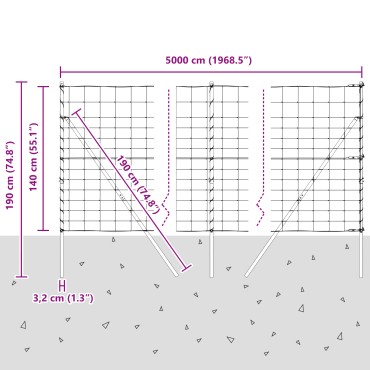 Φράχτης Πεδίων vidaXL 1.4x50 m Γαλβανισμένος Χάλυβας, Στυλοβάτες vidaXL 13 τεμ 32 mm 190cm Γαλβανισμένος Χάλυβας