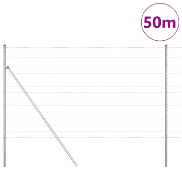Φράχτης Πεδίων vidaXL 1.4x50 m Γαλβανισμένος Χάλυβας, Στυλοβάτες vidaXL 13 τεμ 32 mm 190cm Γαλβανισμένος Χάλυβας
