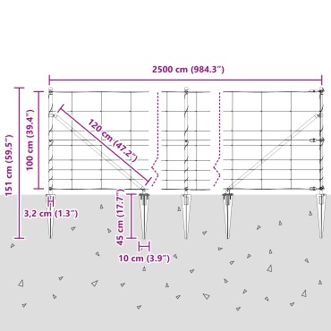 Φράχτης Πεδίων 1x25 μ Γαλβανισμένος χάλυβας, Κολόνες φράχτη με αγκύρωση 13 τεμάχια 32 χιλ. 120cm γαλβανισμένος χάλυβας