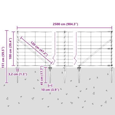 Φράχτης Πεδίων vidaXL 1x25 μ Γαλβανισμένο Ατσάλι, Πόλοι Φράχτη vidaXL με Άγκυρα 13 τεμ 32 mm 120cm Γαλβανισμένο Ατσάλι