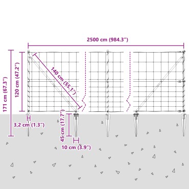 vidaXL Φράκτης Αγρού 1.2x25 μ Γαλβανισμένο Ατσάλι