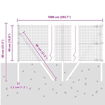 vidaXL Συρματόπλεγμα Σταθερού Εδάφους 10x0,4 m Γκρι Δίχτυ